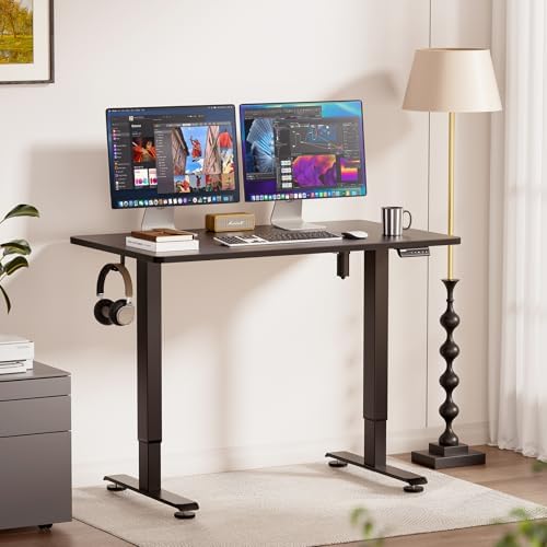 Veken 47.2" Standing Desk, Adjustable Height Office Desk with Wood Deskt...