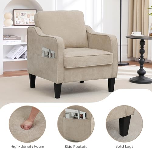 Accent Chairs Set of 2, Upholstered Living Room Chair with Side Pockets, Mid ...