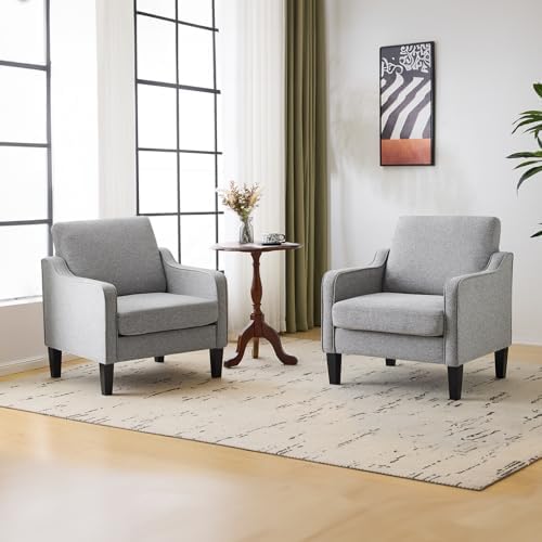 VINGLI Accent Chair, Linen Upholstered Grey Armchair for Living Room