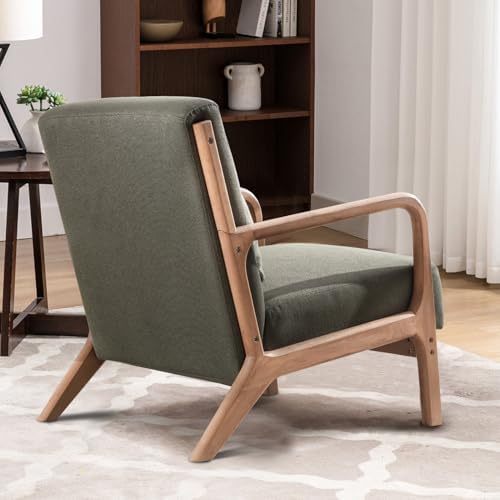 INZOY Mid Century Modern Accent Chair with Wood Frame, Upholstered Living Roo...