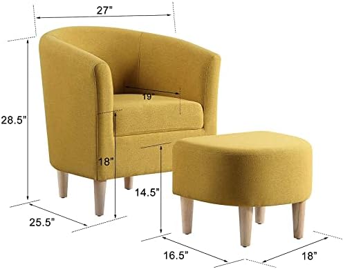 DAZONE Accent Chair with Ottoman, Modern Barrel Armchair Mustard Yellow