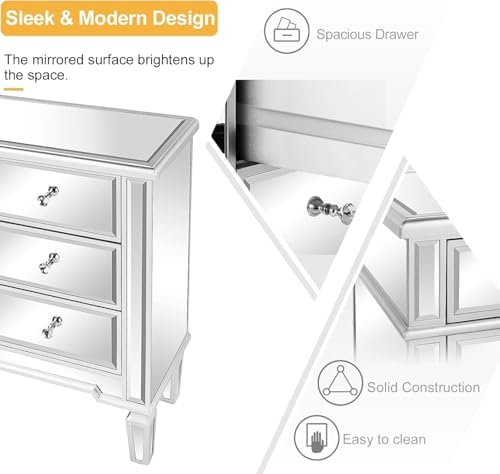 VINGLI Mirrored Dresser for Bedroom with 6 Storage Drawer Modern Chest of Dra...
