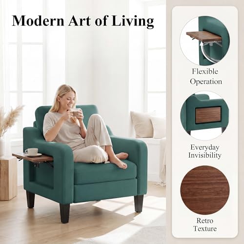 Accent Chair for Living Room, Mid-Century Upholstered Armchair with Foldable ...