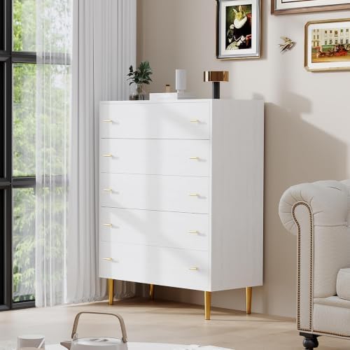 Farmhouse 5 Drawer Dresser for Bedroom, 43"Tall Wood Chest of Large Drawers