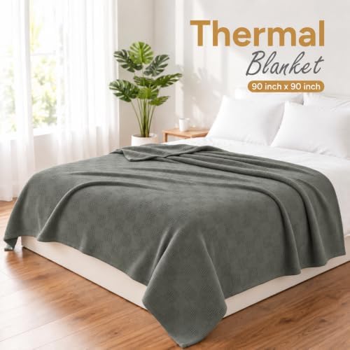 100% Cotton Blanket King Size Thermal Blanket (108"x90") - Lightwei...