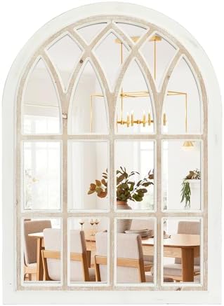 Farmhouse Window Pane Mirror, Large Decorative White Wall Mirror