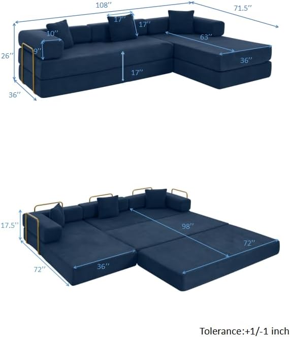HANXIN 108'' Futon Sleeper Sofa Bed, Boneless Couch for Living Room, ...