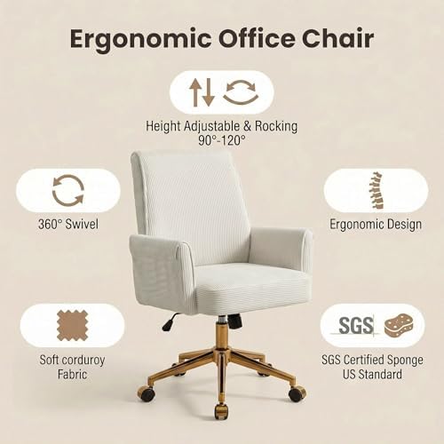 YITAI Stripes Velvet 360°Swivel Desk Chair, Modern Height Adjustable Home Off...
