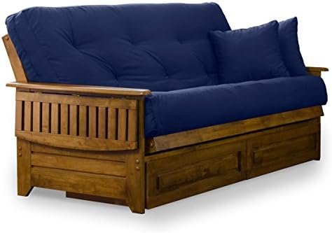 Nirvana Futons Brentwood Tray Arm Futon Frame, Drawers, and Navy Blue Mattres...