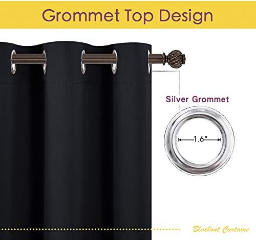 NICETOWN Bathroom Blackout Curtains and Drapes, Black Solid Thermal Insulated...