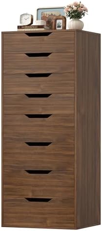 FACBOTALL 44.5" Tall Walnut Dresser, 8 Drawer Dresser with Groove Handles