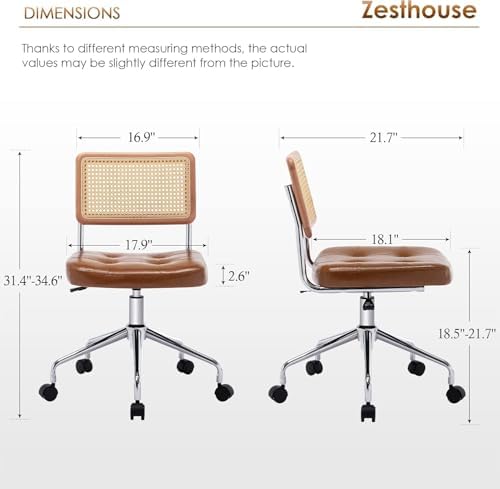 Zesthouse Leather Office Desk Chair with Wheels, Mid Century Rolling Desk Cha...