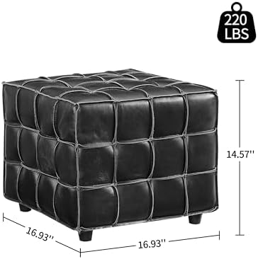 Art Leon Tufted Square Ottoman Leather Footstool Modern Foot Rest Black