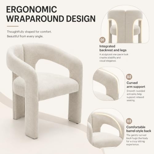 Modern Boucle Accent Chair, Upholstered Barrel Armchair with Curved Open Back...