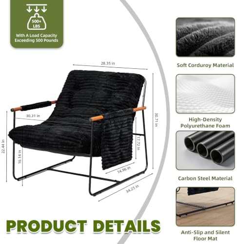 Modern Comfy Accent Chair, Cozy Corduroy Living Room Chair with Armrests Stor...