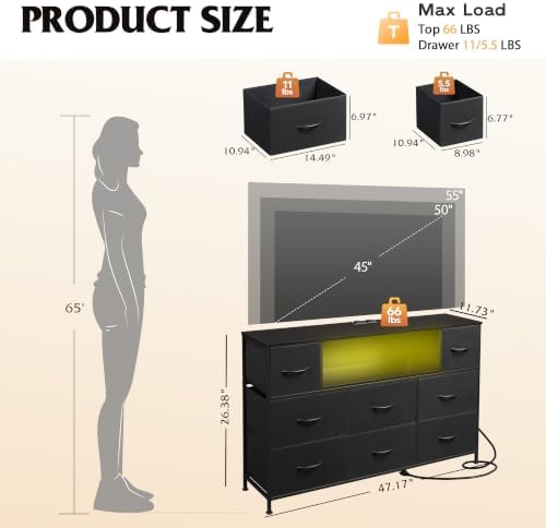 WLIVE LED Dresser TV Stand for 55 Inch TV, 8 Drawers