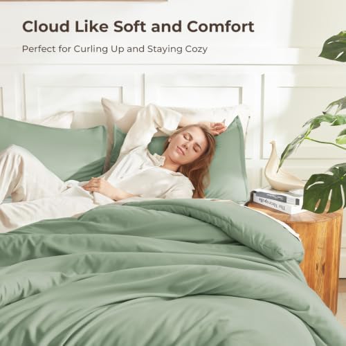 Litanika Comforter Full Size Sage Green, 3 Pieces Lightweight Solid Bed Set