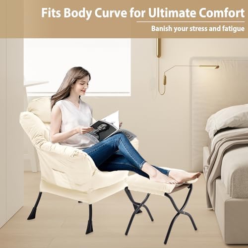 Youtanic Lazy Chair with Folding Ottoman, Accent Chair Velvet Upholstered wit...
