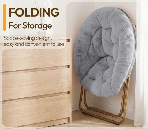 Saucer Chair for Adults, Faux Fur Moon Chair for Bedroom and Dorm