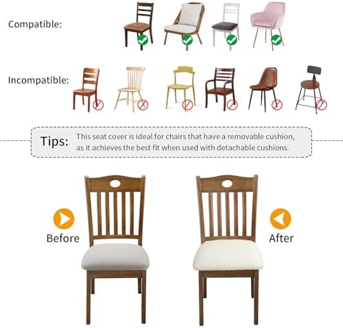 Fuloon Dining Chair Seat Covers Stretch Slipcovers, 6 Pack, Beige