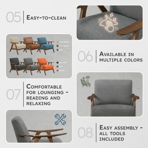 Lexicon Mid Century Modern Accent Chair with Walnut Wood Frame, Gray