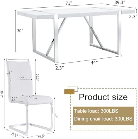 Ebullient White Dining Table Set for 8，Rectangular MDF Kitchen Table and Leat...