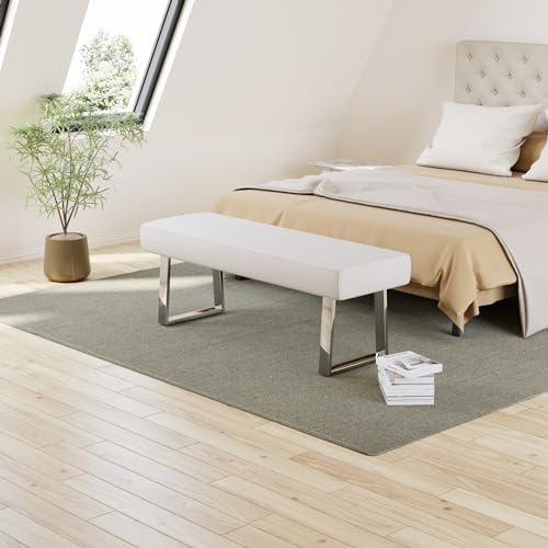 JIEXI 45.3" Upholstered PU Leather Bedroom Bench Footstool with Metal Legs