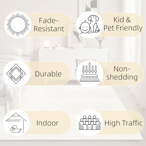 Beige Solid Area Rug 8x10, Washable Rugs for Living Room Bedroom