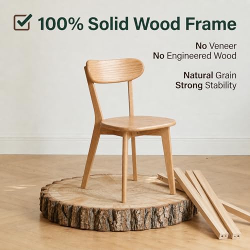 100% Solid Oak Dining Chairs Set of 4, Mid-Century Modern Dining Room Chairs,...