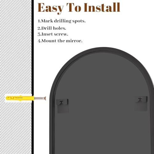 VooBang Wide Arched Wall Mirror, 31 x 32 inch Arch Bathroom Mirror Black