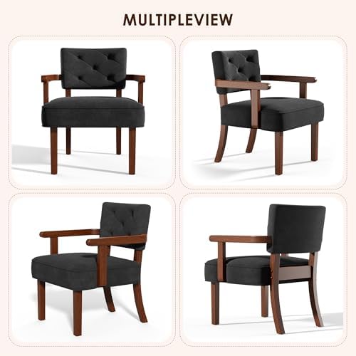 Accent Chairs Set of 2, Mid-Century Modern Arm Chairs with Wood Arms