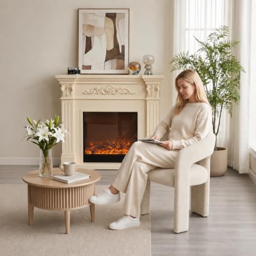 Modern Boucle Accent Chair, Upholstered Barrel Armchair with Curved Open Back...