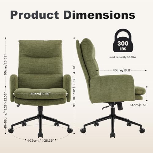 IWMH High Back Home Office Chair,Comfy Desk Chair with Armrests Green