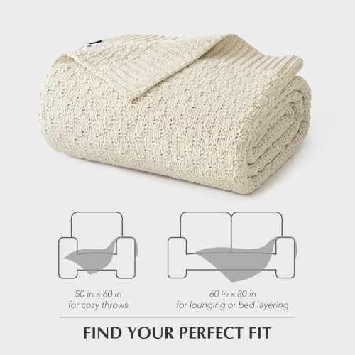 EVERGRACEHOME Chunky Chenille Knit Throw Blanket, Birch, 50" x 60"