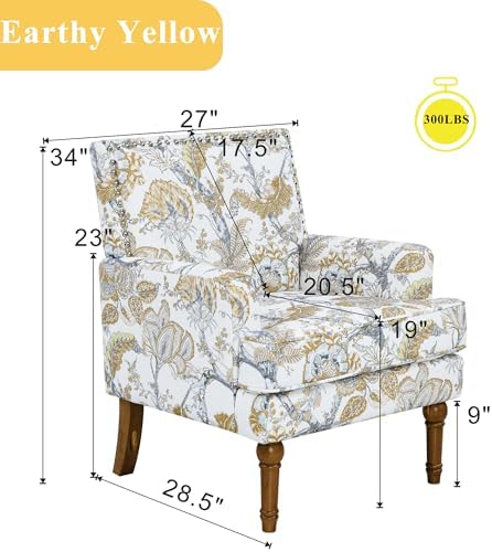 Floral Accent Chair with High Back & Nailhead Trim, Comfy Upholstered Arm...