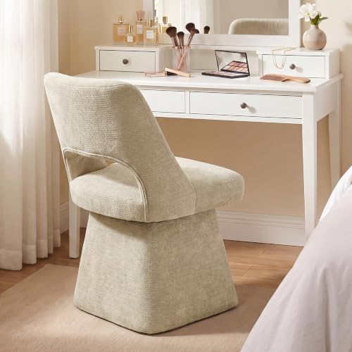 Usaint Swivel Accent Chair, Upholstered Vanity Chair with Curved Open Back