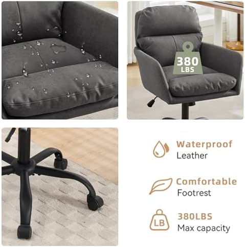 YITAI Adjustable Home Office Desk Chair with Comfy Square Mid-Back, Faux Leat...