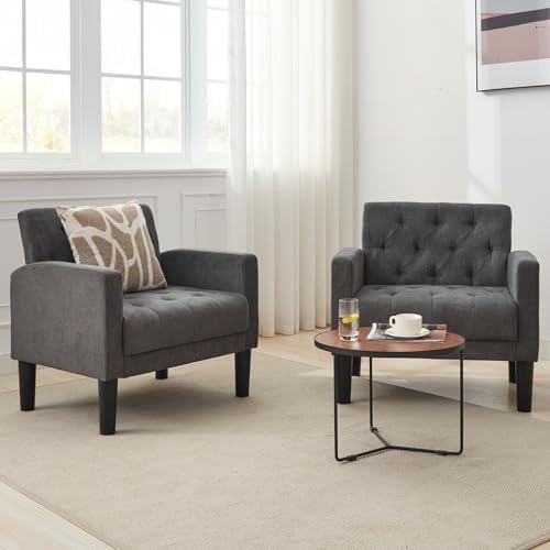 Upholstered Accent Chairs Set of 2, Tufted Armchairs for Living Room