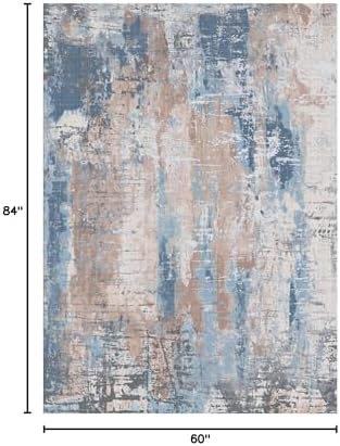 Kelarea Washable Area Rug 5x7, Non-Slip Low Pile Abstract Beige Blue