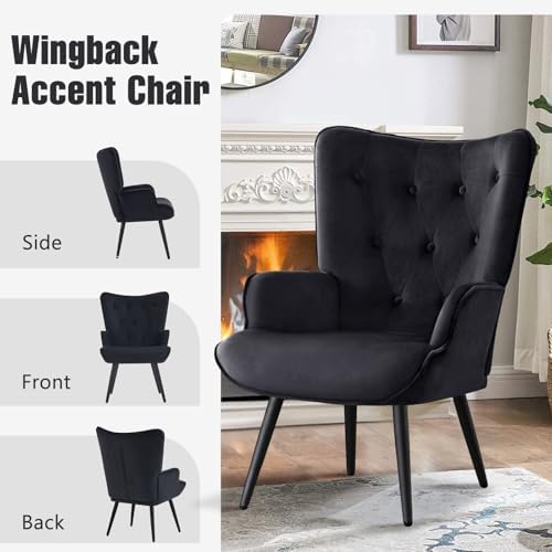 Furniliving Velvet Accent Chair for Living Room, Upholstered Reading Chair wi...