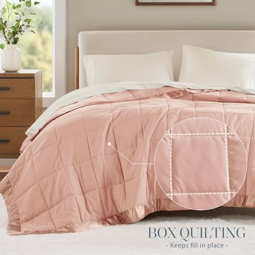 Madison Park Down Alternative Queen Blanket for Bed, Satin Trim, Blush