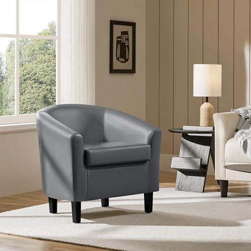Yaheetech Accent Chairs, Faux Leather Barrel Armchairs, Gray