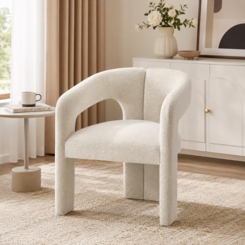 Modern Boucle Accent Chair, Upholstered Barrel Armchair with Curved Open Back...