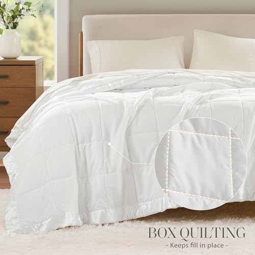 Madison Park Down Alternative Queen Blanket for Bed, Satin Trim, White