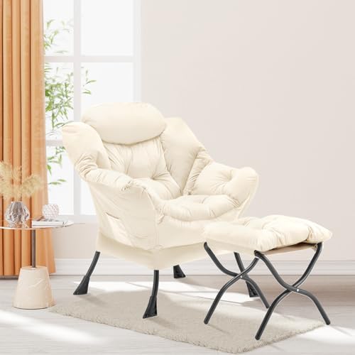 Youtanic Lazy Chair with Folding Ottoman, Accent Chair Velvet Upholstered wit...
