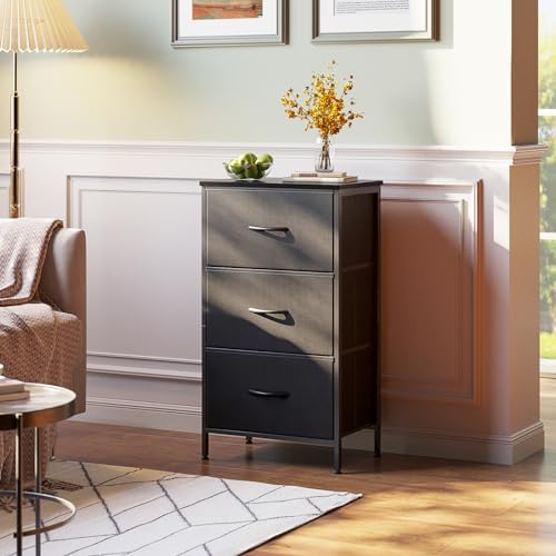 AODK Small Dresser for Bedroom Nightstand with 3 Storage Drawers, Black