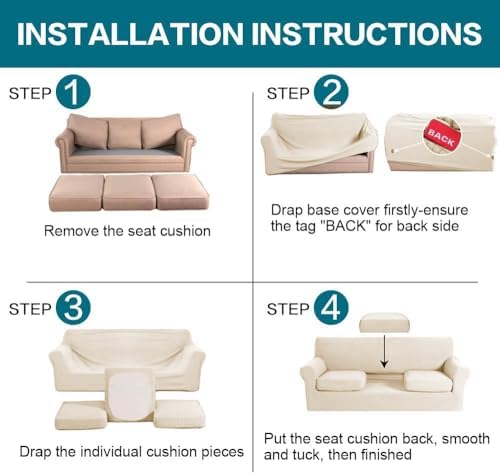 Turquoize 4 Piece Couch Cover Sofa Covers for 3 Cushion Couch Sofa Slipcovers...