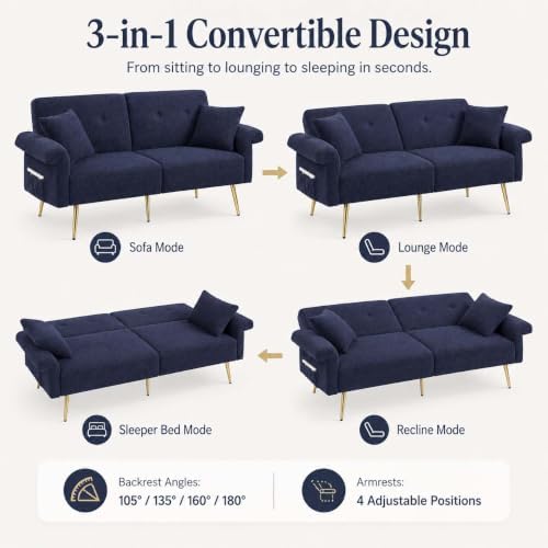 Majnesvon 71" Convertible Folding Sleeper Sofa Couch,Modern Velvet Loves...