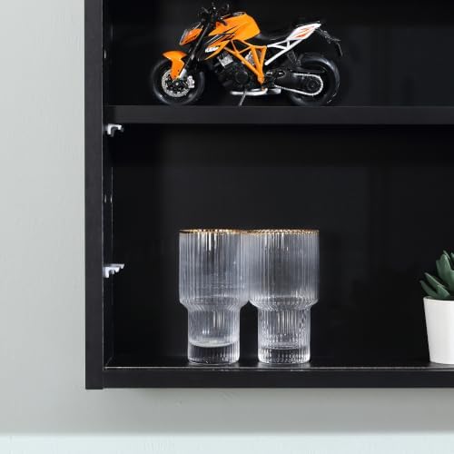 HOMCOM 5-Tier Wall Mounted Display Cabinet Glass Doors Black