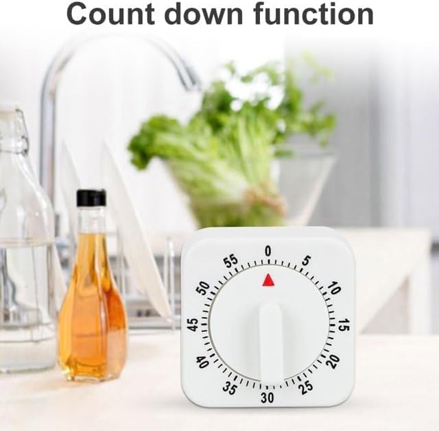 White Timer Clock Square 60-Minute Mechanical Kitchen Timer Wind up Visual - Image 4